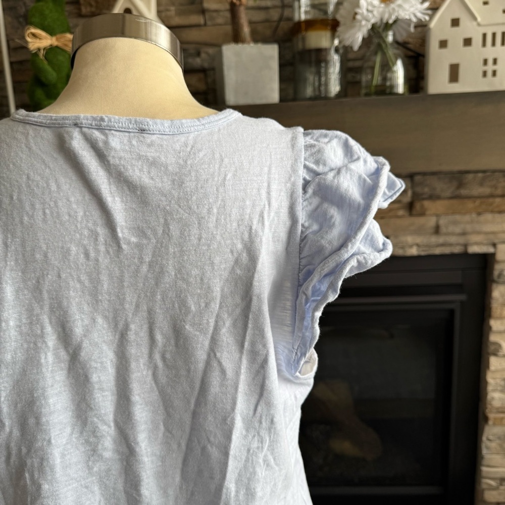 Dkny Blue Ruffled Cap Sleeve T-Shirt - Picture 4 of 10